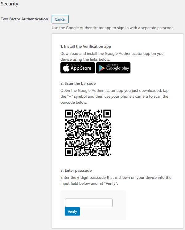 2FA Setup instructions.