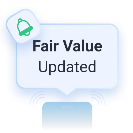 A notification bubble with a bell icon and the text "Fair Value Updated.