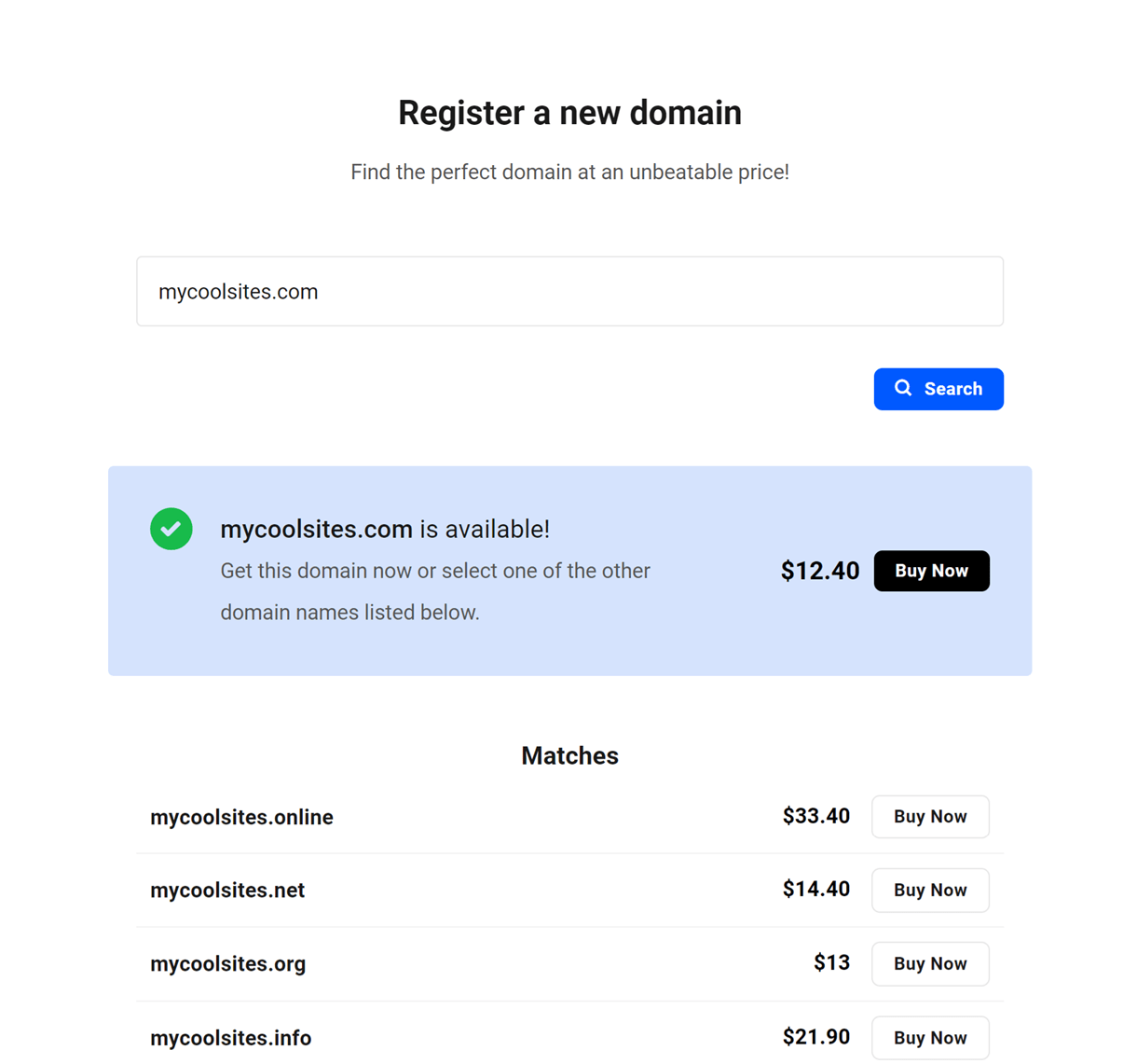 Domain with TLD is available to register