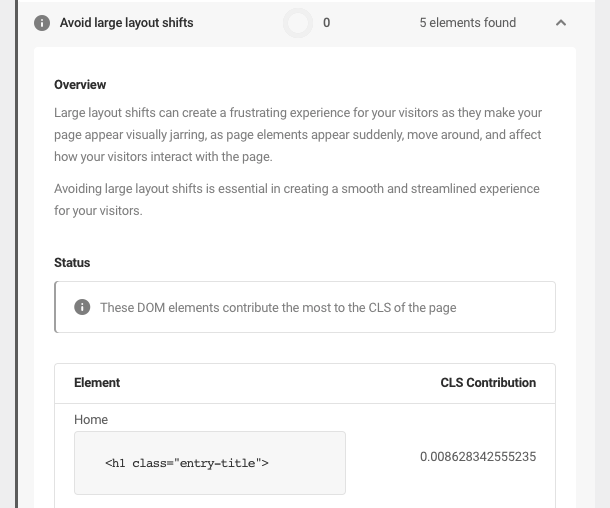 avoid large layout shifts audit