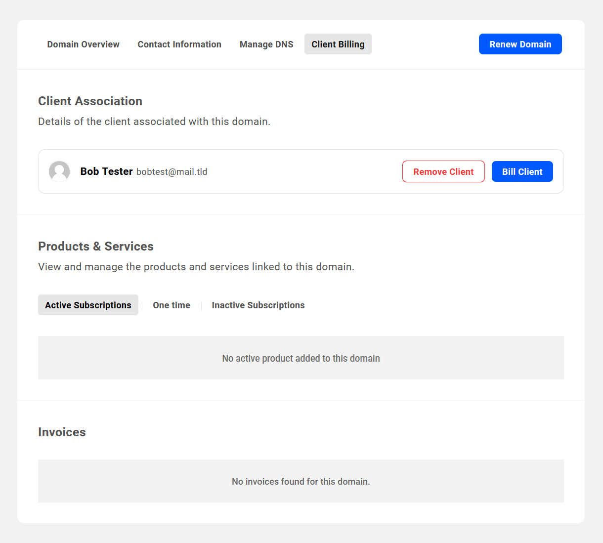 Client associated with a domain in the Hub