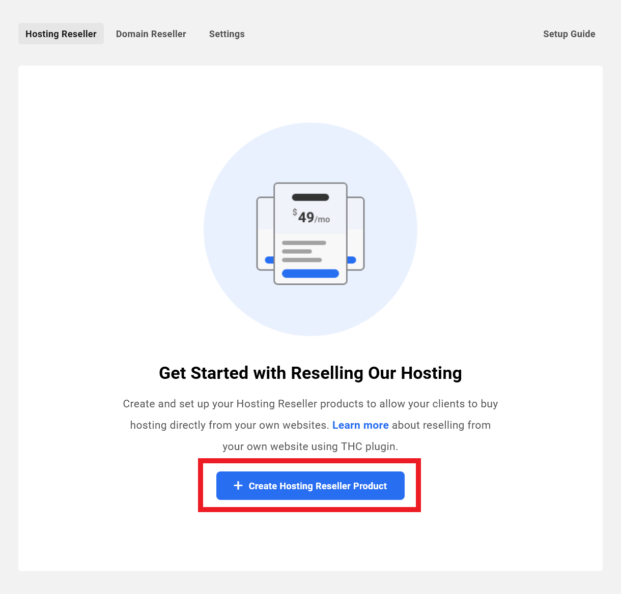 Create a new hosting reseller product in the Hub