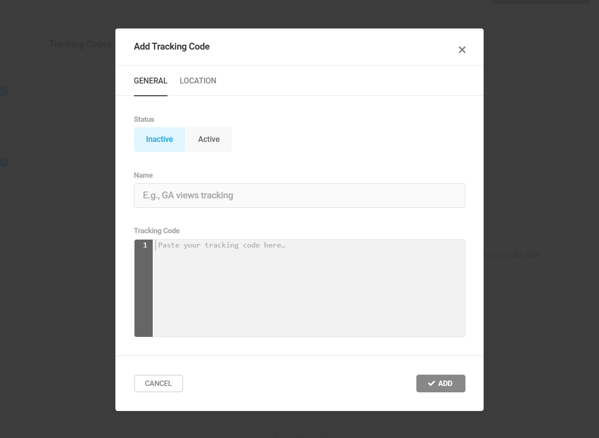 Branda Tracking Codes general tab for Administrator users