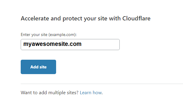 Cloudflare add domain screen