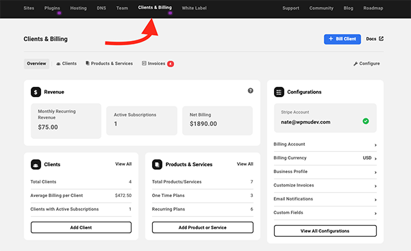 The client billing tab
