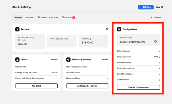 The Configurations area in the overview