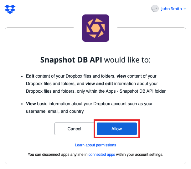 connect dropbox (step 3)