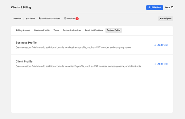 The custom fields tab.