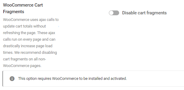 disable cart fragments setting