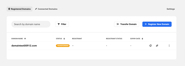 Domain status set to Transferring