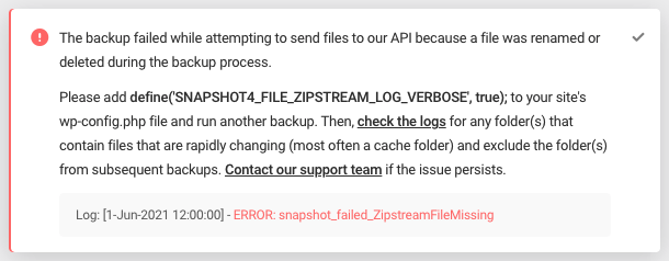 Error: snapshot_failed_ZipstreamFileMissing