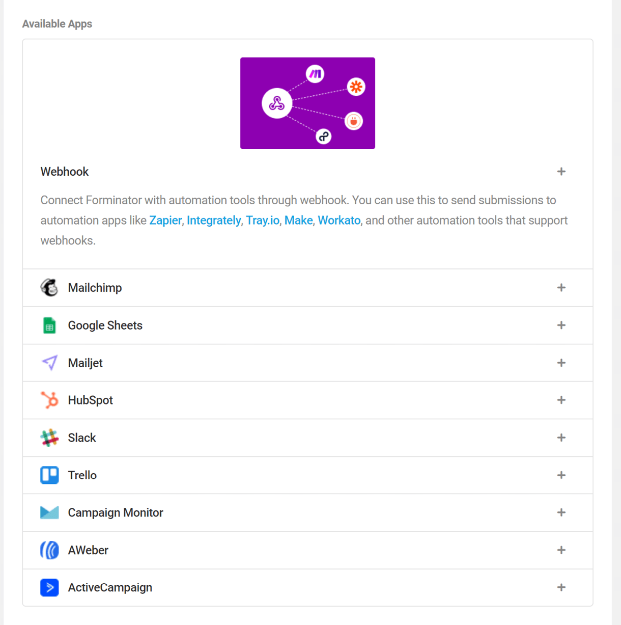 forminator apps list