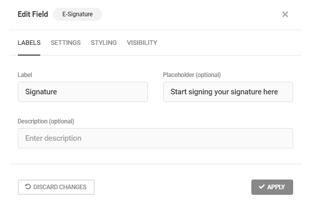 Edit labels in Forminator E-Signature field