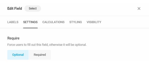 Select field settings - required