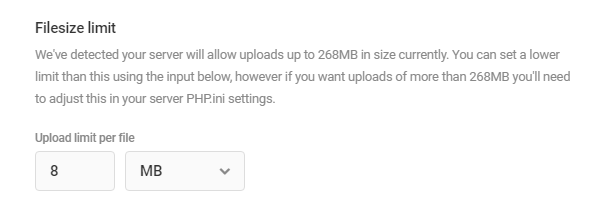 Adjust allowed file size in a Forminator File Upload field
