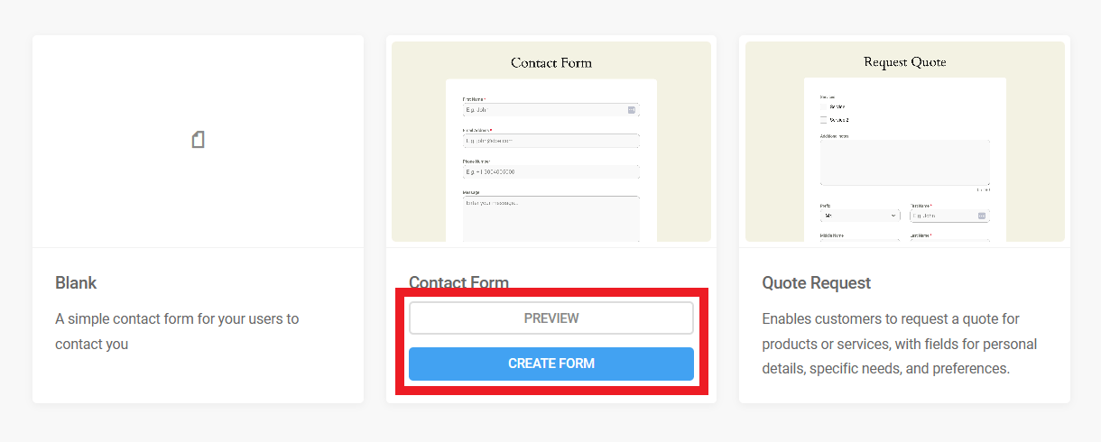 Preview or create a form from a template in Forminator