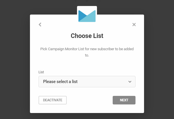 Select Campaign Monitor list for integration in Forminator form