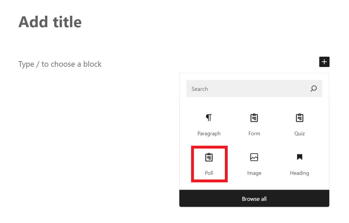 Adding a Forminator poll to a post in the Gutenberg editor