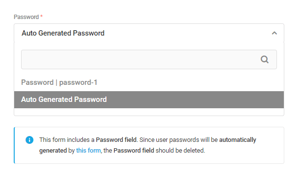 Password options for registration forms