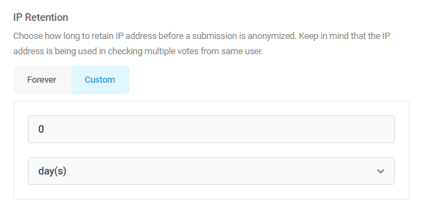 Set IP retention period for poll submissions in Forminator
