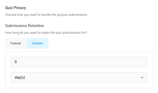 Set quiz submission retention period in Forminator