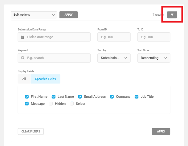 Filter form submission display in Forminator