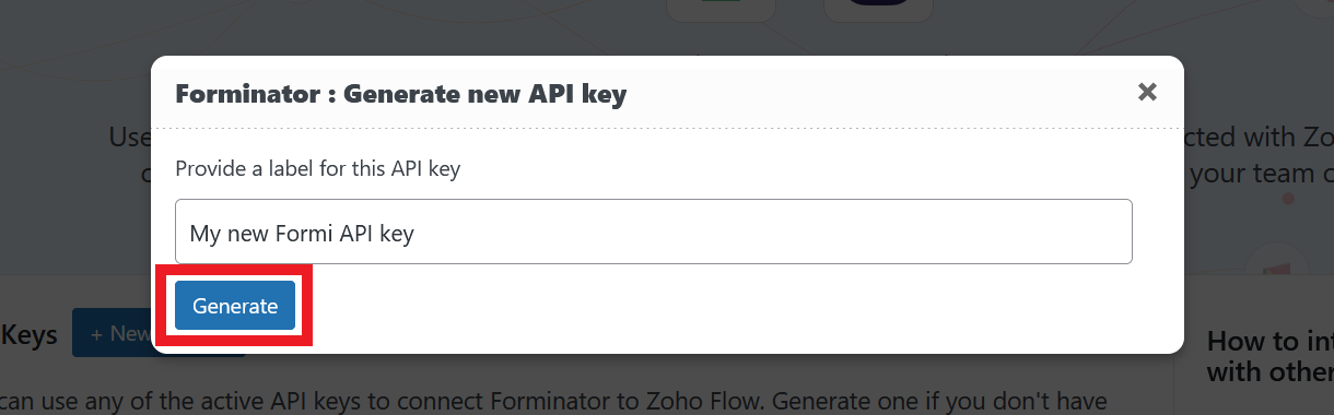Enter a name for the API key