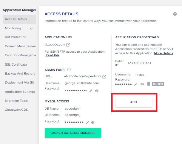 Creating a new FTP account at Cloudways
