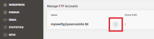 Accessing FTP account options at Siteground