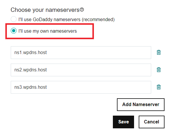 Edit nameservers at GoDaddy