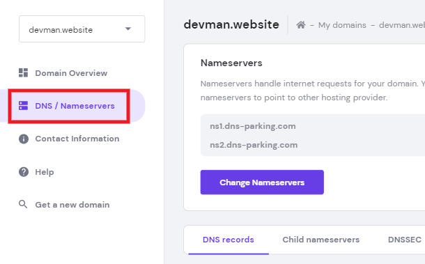 Hostinger DNS management