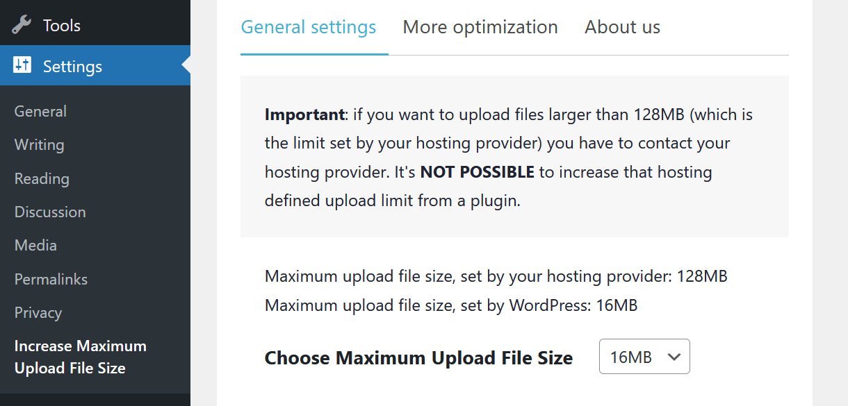Choose file size limit WordPress