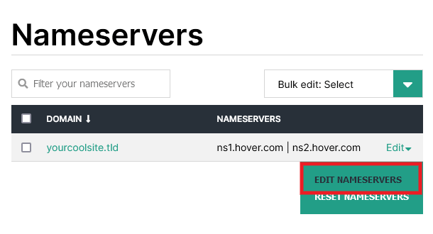 Edit nameservers at Hover