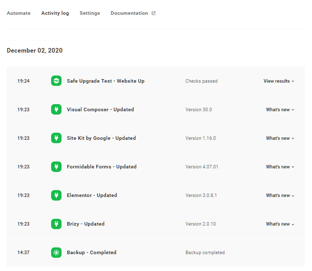 Hub2 Automate activity log