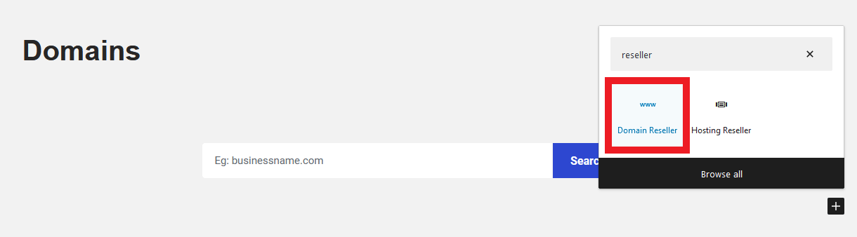Gutenberg block to embed the Domains Reseller pricing widget