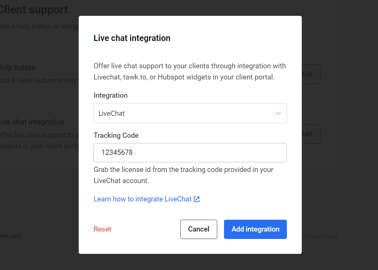 Add LiveChat to the Hub Client