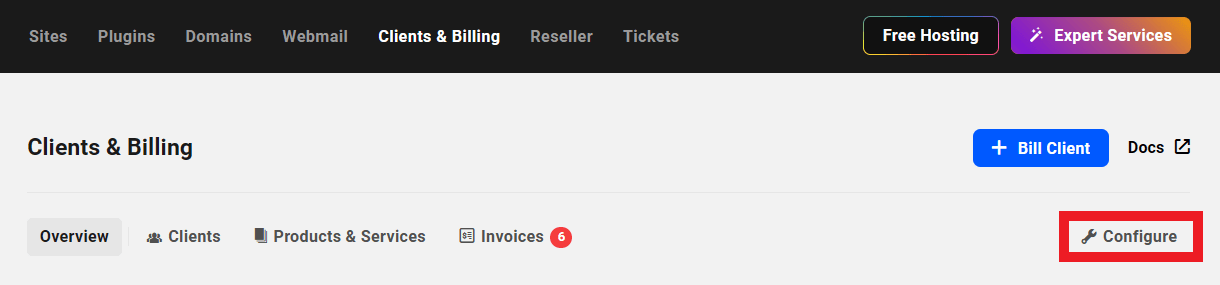 Allows the user to configure Client Billing settings