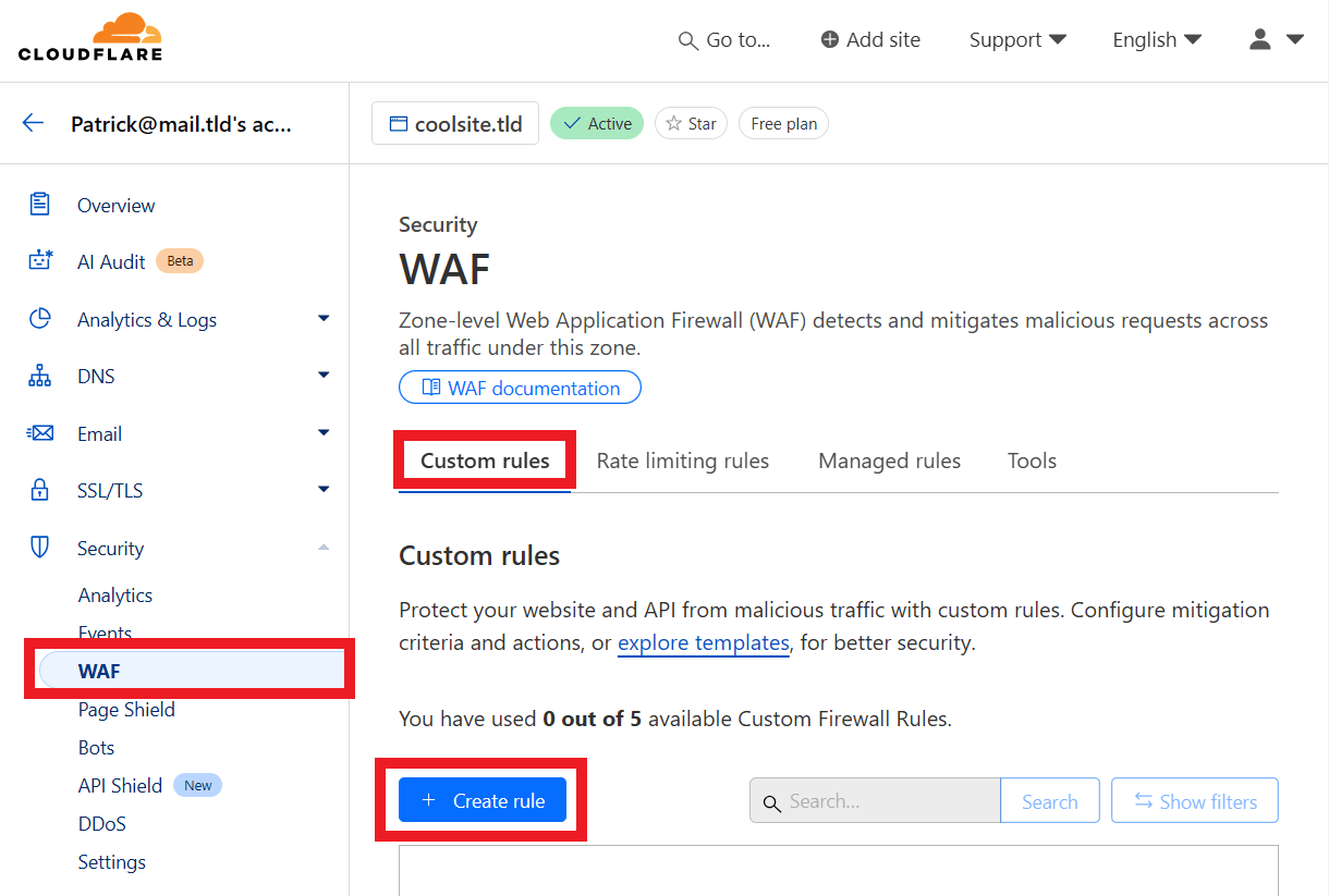 Create a WAF rule at Cloudflare