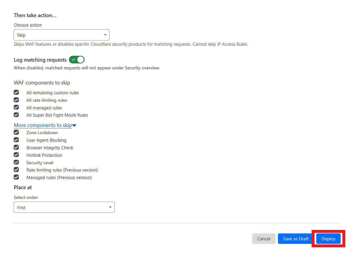 Deploy a WAF rule at Cloudflare