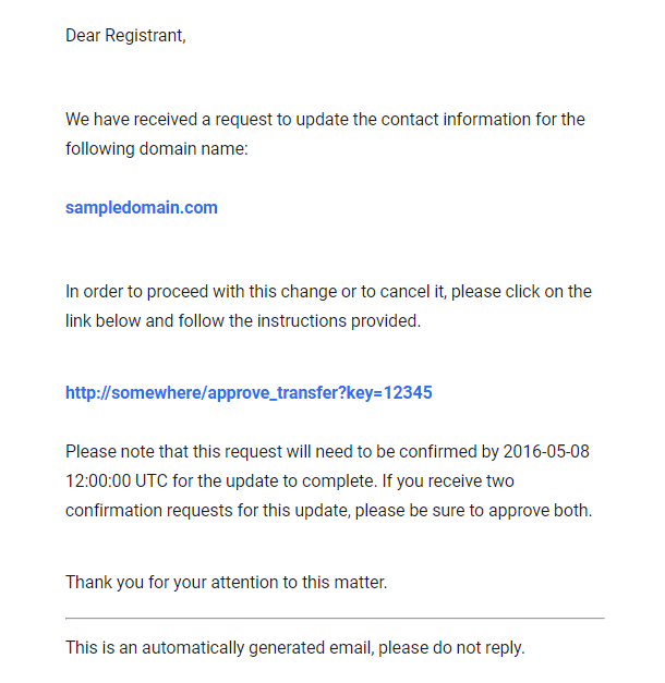 Email - Change of Registrant Confirmation