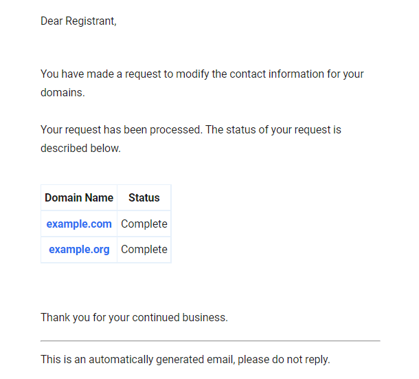 Email - Contact Modification Report