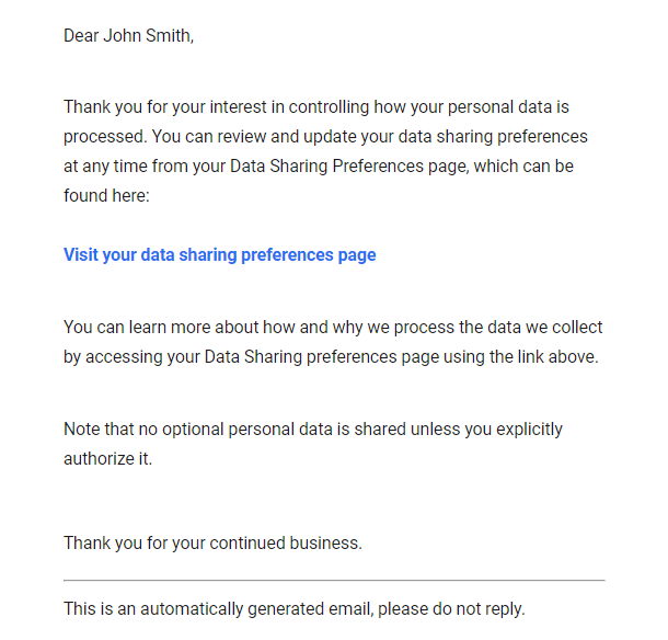 Email - GDPR Consent Page Link Reminder