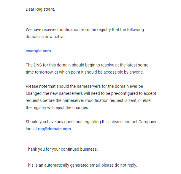 Email - Nameserver Check Success Notification
