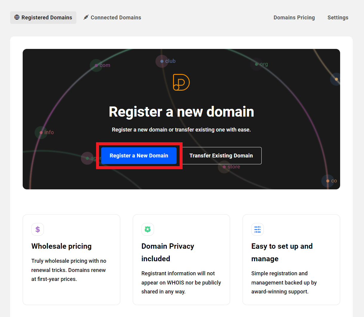 Register a new domain with WPMU DEV