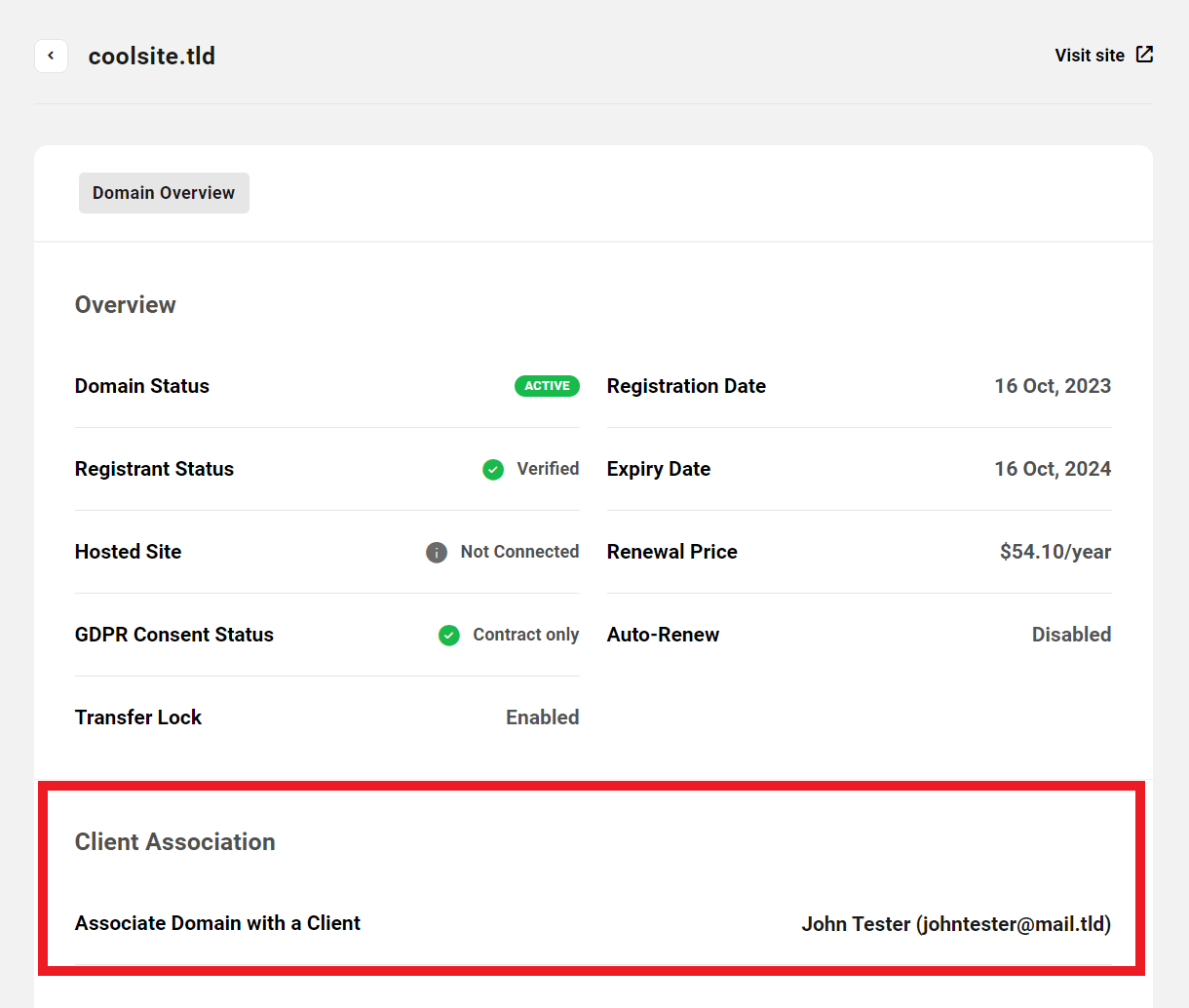 View client associated with a domain in the Hub