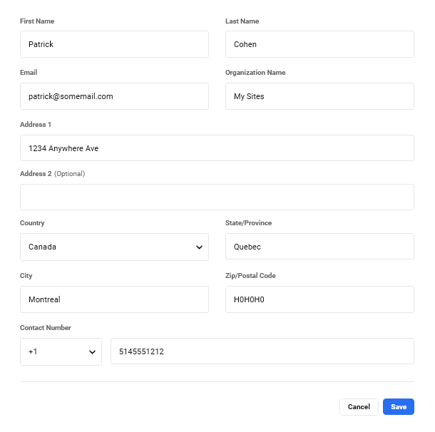 Update contact information for a domain registered in the Hub