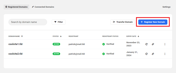 Register a new domain in your Hub
