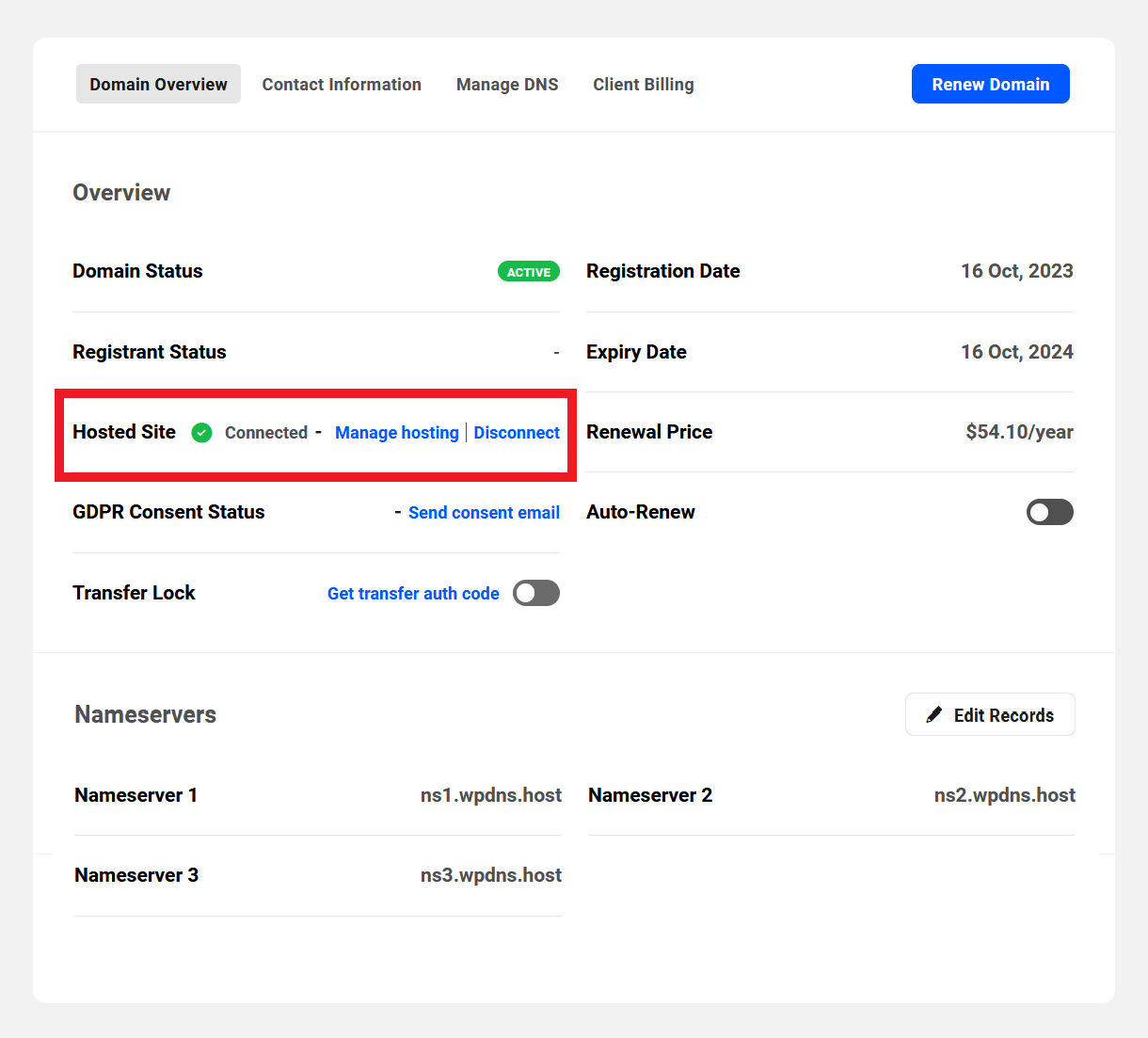 Disconnect a registered domain from a hosted site in the Hub