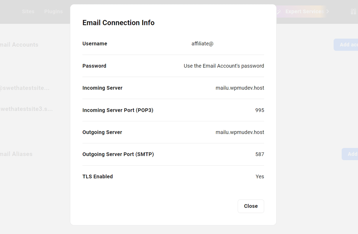 hub email connection info