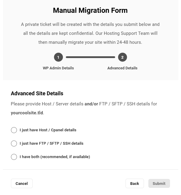 Request a manual migration